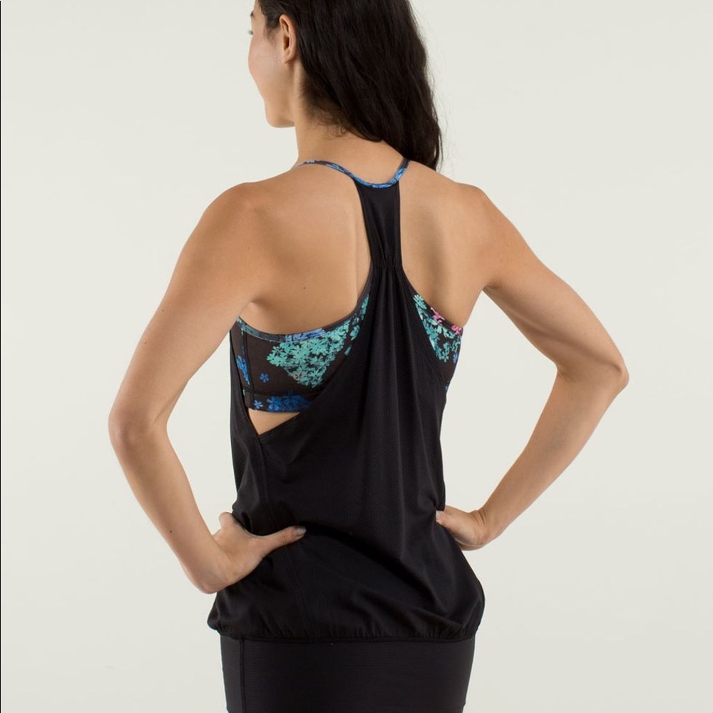 lululemon athletica Black Tank with Pink and Blue Floral Back
